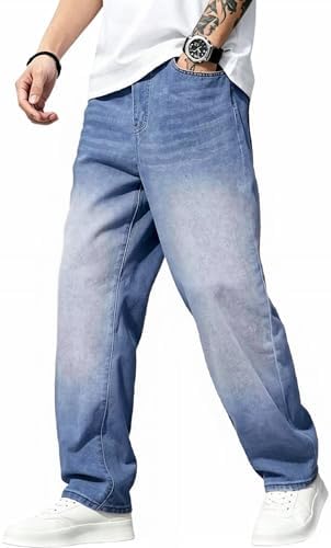 HZCX FASHION Men Large Baggy Jeans Tapered Leg Jogger Washed Denim